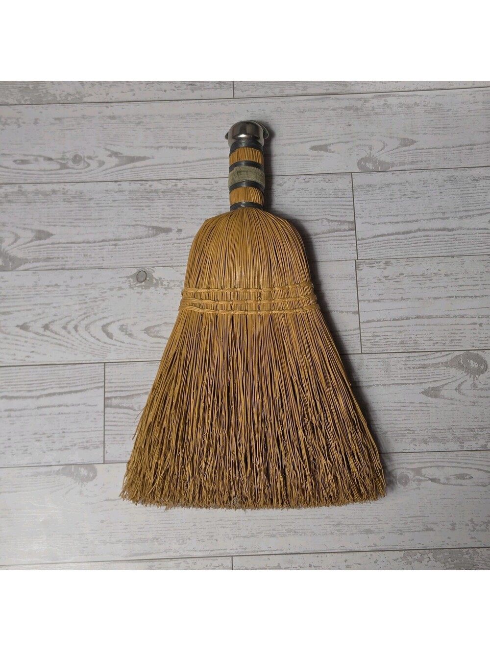 Vintage Farmhouse Primitive Wire Wrapped Hand Whisk Natural Straw Broom 12''